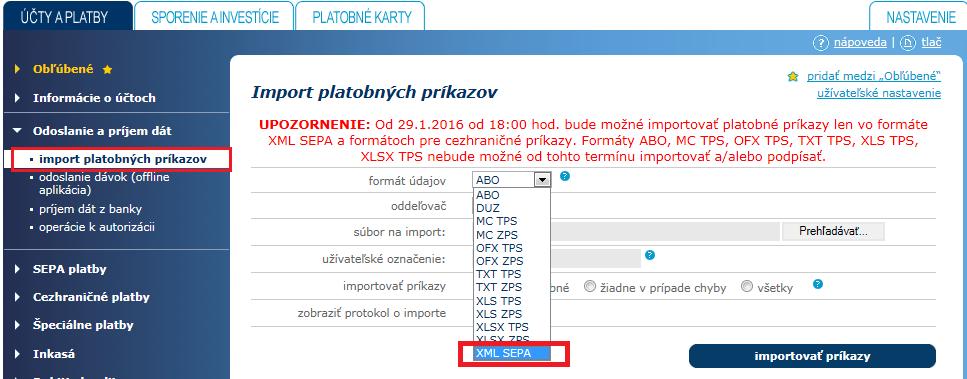 Vytvára Váš účtovný software príkazy do SEPA XML súborov? Importujete už do BusinessBanking Lite SEPA XML súbory (viď obrázok)? Pre import príkazov do BusinessBanking Lite budete môcť od 1.2.