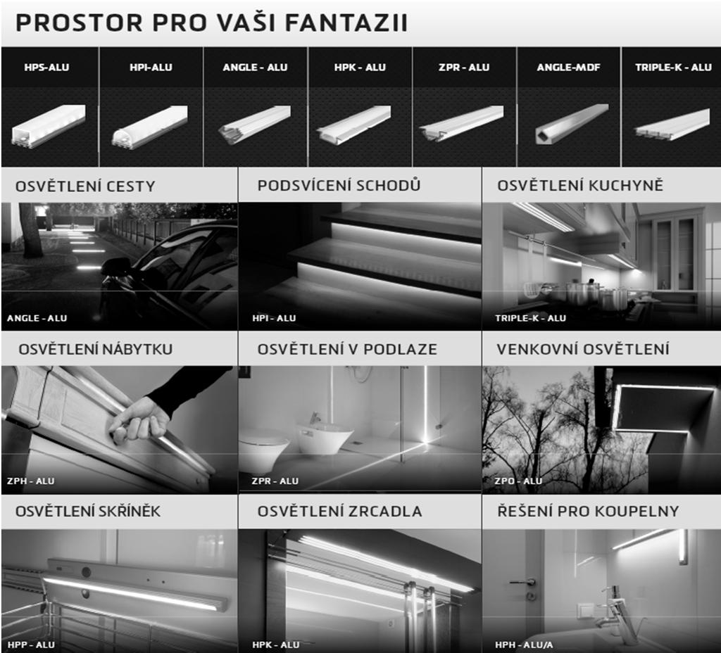 7. Lighting strana 43 Záslepky k profilům Foto Záslepky EAN kód Cena bez DPH/ks Foto Záslepky EAN kód Cena bez DPH/ks Plastová záslepka k profilu ANGLE- ALU, estetické ukončení profilu 8595188162845