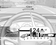 Průhledový displej Průhledový displej zobrazuje na čelním skle na straně řidiče informace pro řidiče, jež se vztahují ke sdruženému přístroji.