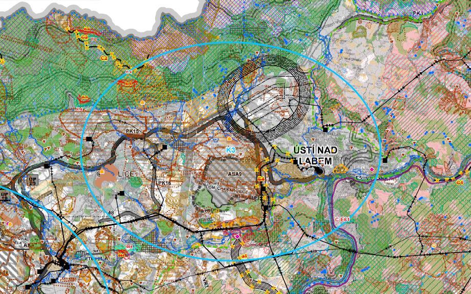Oblast kumulace vlivů K3 Obrázek č. 16. Oblast kumulace vlivů K3 Třetí oblasti s významnými kumulativními vlivy více jevů je oblast Ústí nad Labem Chabařovice - Teplice.