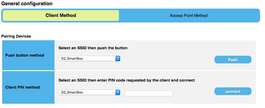 4.3 Jak párovat Wi-Fi zaříze í Pairi g De i es Páro á í zaříze í Strá ka Pairi g De i es a ízí části: Client Method (Metoda klienta) Client Method (Metoda klenta) a ízí ož osti: Push