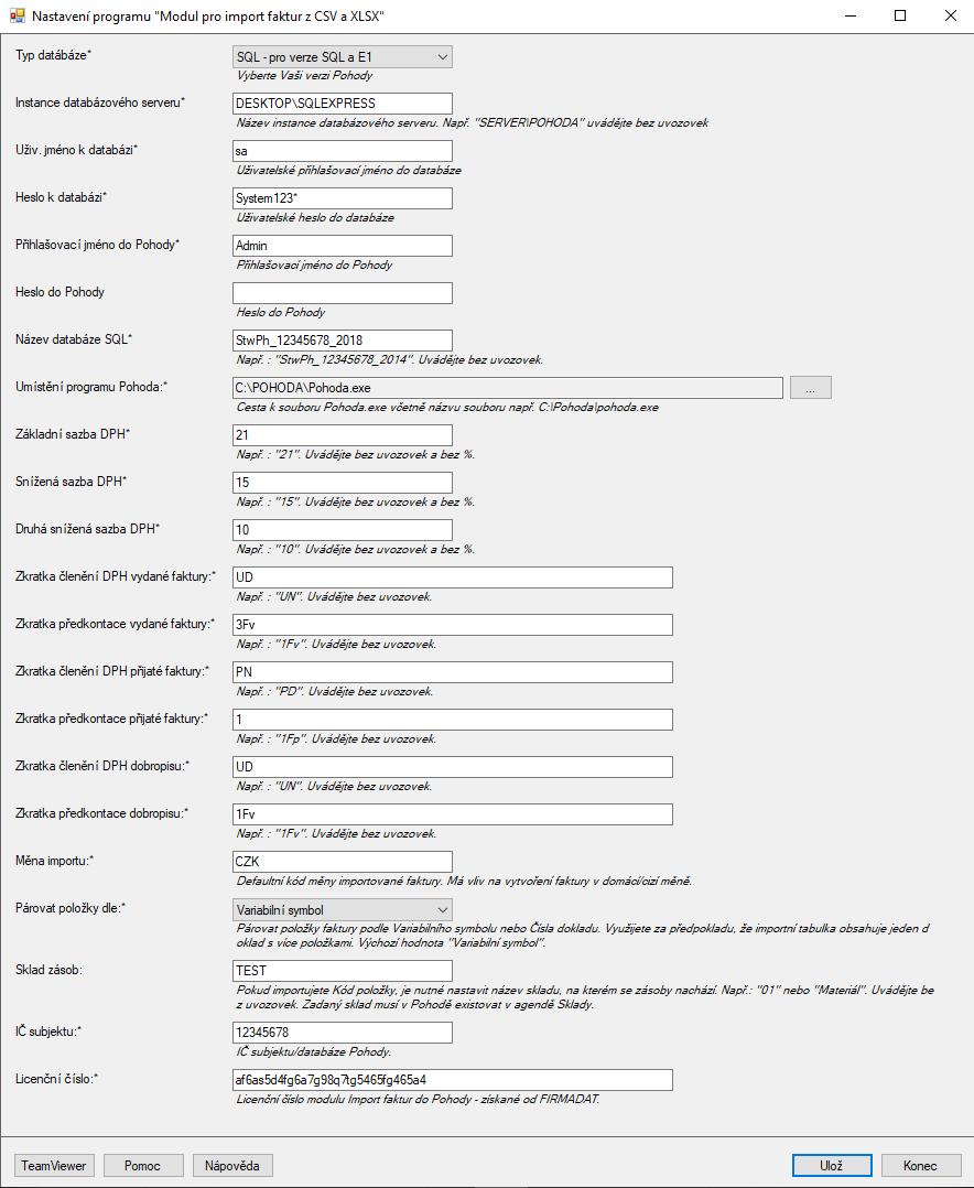 III. Nastavení programu Modul pro Import seznamu faktur se nastavuje pomocí spuštění