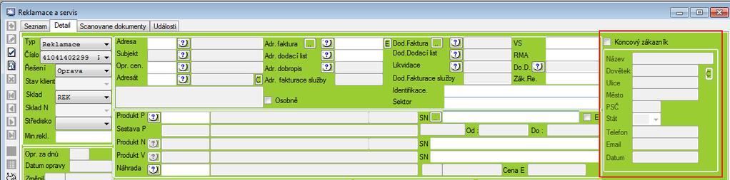 Verze 1.8.50.0 Reklamace koncový zákazník Zadání adresy, telefonu, emailu a datumu koncového zákazníka reklamace.