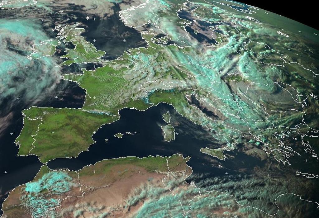 Obr. 12 Snímek z družice EUMETSAT Radiolokační meteorologie K nejčastějšímu způsobu předpovědi bouřky slouží informace z České radarové sítě CZRAD.