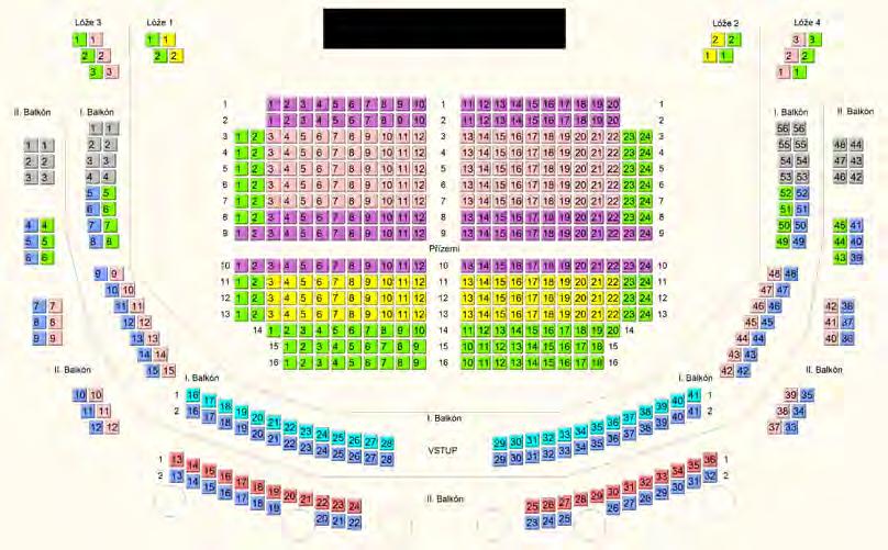 Jeviště / Stage CENOVÉ KATEGORIE VSTUPENEK A ABONENTNÍCH MÍST - SÁL PŘÍZEMÍ TICKET CATEGORIES - MAIN FLOOR I. kategorie II. kategorie III. kategorie IV.