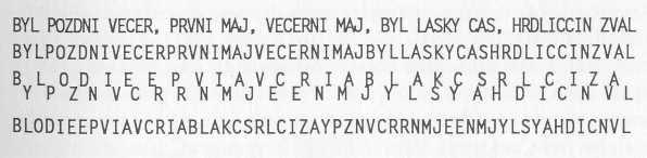 Příjemce může zprávu rekonstruovat tím, že celý proces provede v opačném pořadí. Existuje mnoho dalších forem transpozičních šifer, k nimž patří například třířádkový plot".