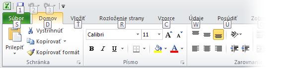 Úvod do klávesových skratiek Program Excel 2010 poskytuje na páse s nástrojmi skratky, označované ako klávesové skratky, pomocou ktorých môžete rýchlo vykonávať požadované úlohy bez použitia myši.