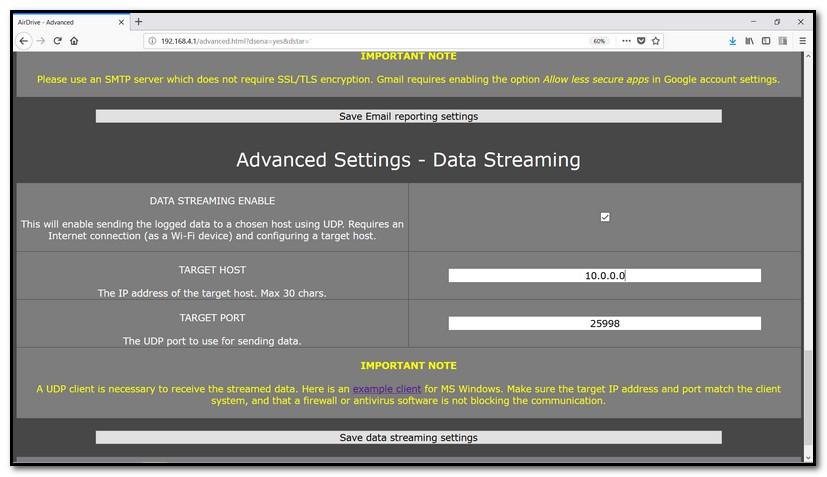 6. Živé streamování dat (jen verze Pro a Max) (Poznámka: Pro živé sreamování je potřeba keylogger připojit k internetu. Toho docílíme pomocí přístupového bodu s internetovým připojením, např.