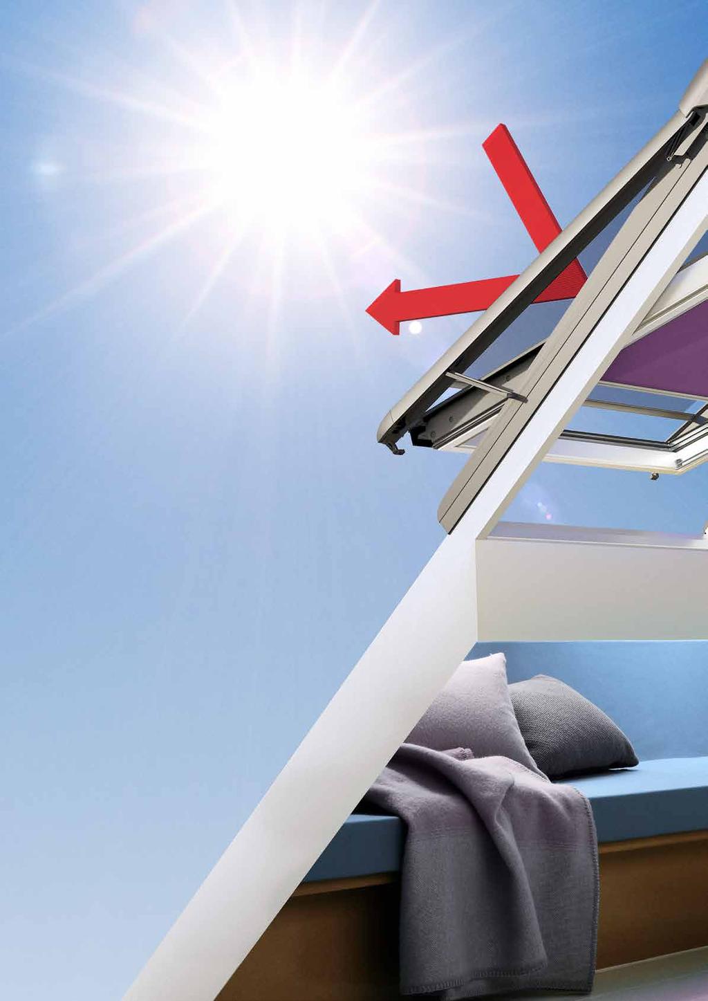 Zajištění komfortu v interiéru ze dvou stran Střešní okna VELUX umí skvěle přivádět sluneční teplo a světlo.