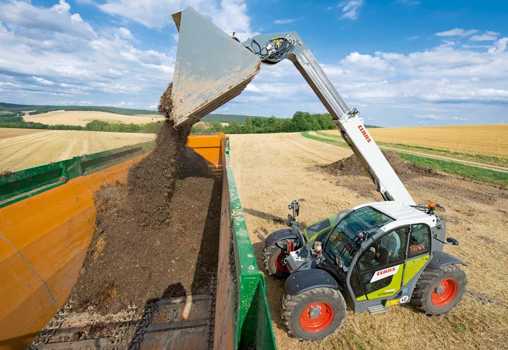 U nakladače SCORPION 9055 je možné hydraulické vyrovnávání vodorovné polohy mezi rámem a přední nápravou v rozsahu + / - 10.