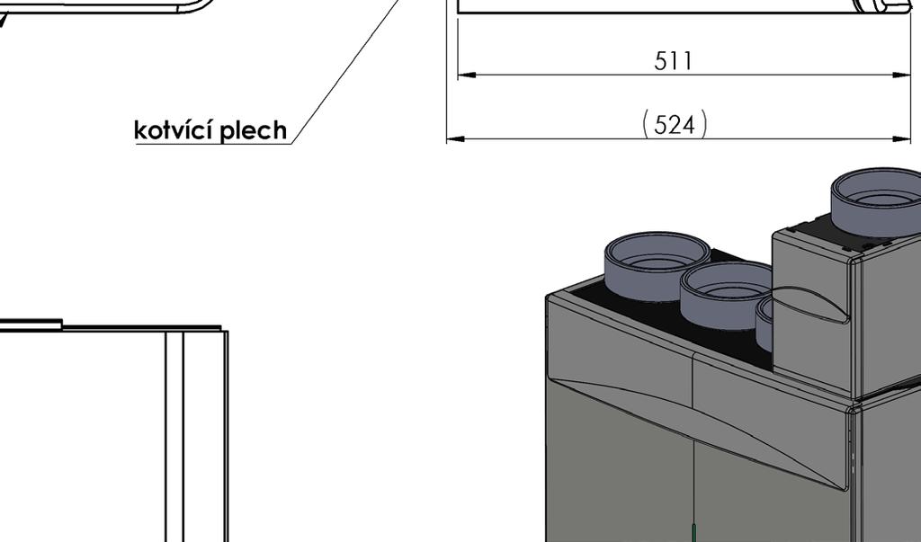 3.2. Připojení odtoku kondenzátu Ve výměníku se odváděný vzduch ochlazuje přiváděným vzduchem, a tím v něm dochází ke kondenzaci vlhkosti. Vzniklá kondenzovaná voda je odváděna k sifonu.