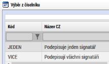 obrázek níže) klikněte na čtverec vpravo od buňky a v novém okně vyberte možnost Podepisuje jeden signatář (pokud má Vaše organizace jednoho statutárního zástupce, pokud má více statutárních