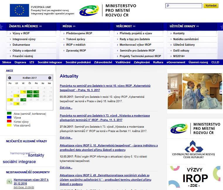 Informační zdroje k IROP Webové stránky: