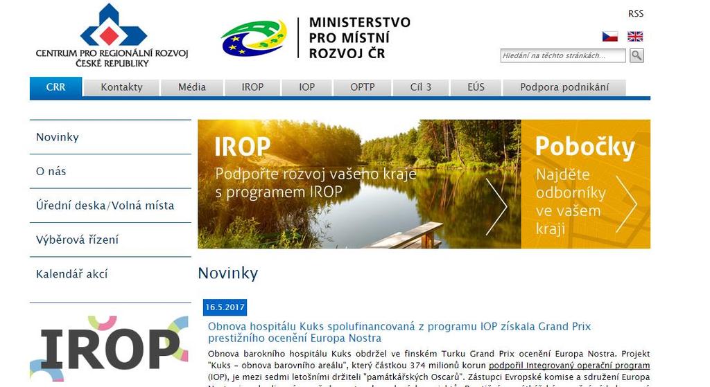 Informační zdroje k IROP Centra pro regionální rozvoj České