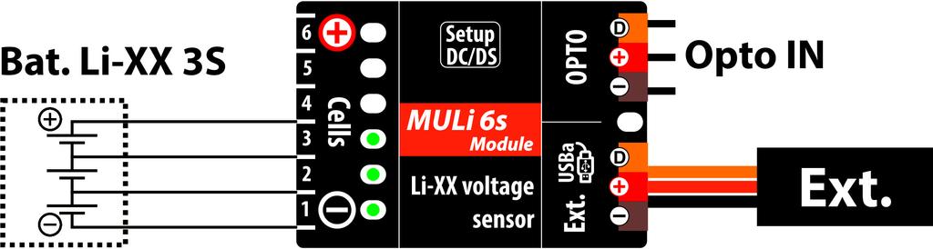 Články baterie se zapojují od 1 do 6, pokud není toto zapojení dodrženo a sensor je napájen, rozsvítí se červená LED.