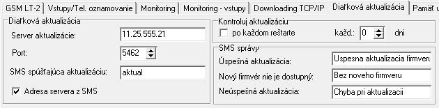 36 GSM LT-2 SATEL Obr. 19. Záložka Diaľková aktualizácia. Zobrazené hodnoty sú uvedené ako príklad. Server aktualizácie adresa servera, s ktorým sa má modul spájať na aktualizáciu firmvéru.