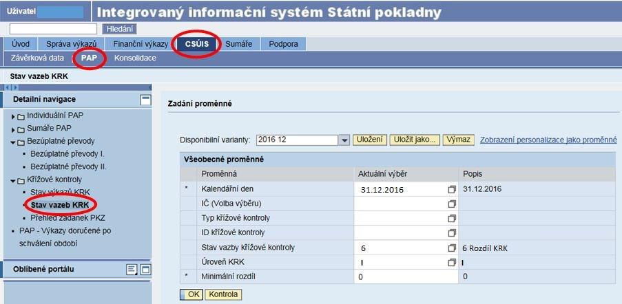 Z důvodu množství vazeb konsolidačních křížových kontrol je doporučeno maximálně zohlednit výběr vstupních proměnných.