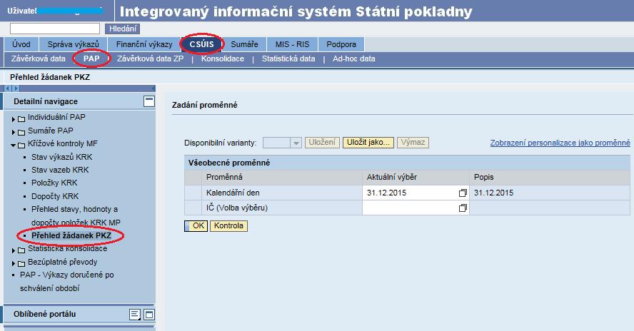 Zobrazení reportu vytvořených žádanek PKZ Uživatelé z kapitol státního rozpočtu a z krajských úřadů si mohou na Portále IISSP spustit report vytvořených žádanek PKZ i za své podřízené účetní