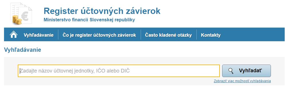 2.7 Informačná časť Registra Okrem vyhľadávania údajov v registri nájdeme na stránke ďalšie užitočné údaje. V hlavnom menu vedľa voľby Vyhľadávanie sú dostupné ďalšie podstránky.