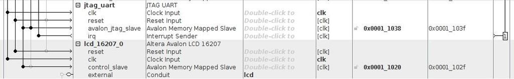 Obrázek 77 - Ukázka programu QSYS. Vzhledem k použití 5V logiky displeje není zapojen výstup RW, data do displeje jsou pouze zapisována. Tímto řešením odpadá nutnost realizace převodníku 5 V/3.3 V.