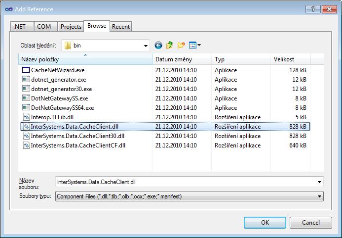 Tím zajistíme, že v programu budeme mít dostupné všechny jmenné prostory potřebné pro práci s databázovým systémem Caché. Obrázek 4.2 Přidání reference na CMP ve Visual Studiu 4.