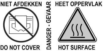 2 NL Deze symbolen op uw apparaat betekenen: niet afdekken gevaar heet oppervlak! EN These symbols on your device mean: do not cover danger hot surface!