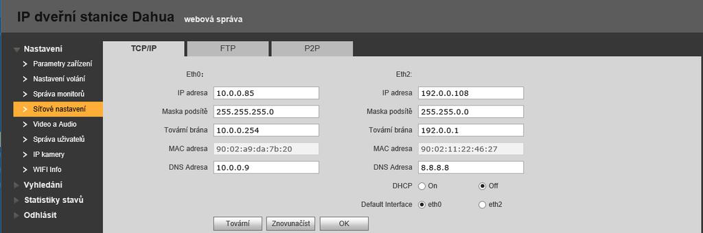 4.5 Nastavení sítě 4.5.1 TCP/IP Zadejte novou IP adresu, masku podsítě, bránu a DNS adresu, po potvrzení se jednotka sama restartuje a webový prohlížeč automaticky přejde na tuto novou adresu.