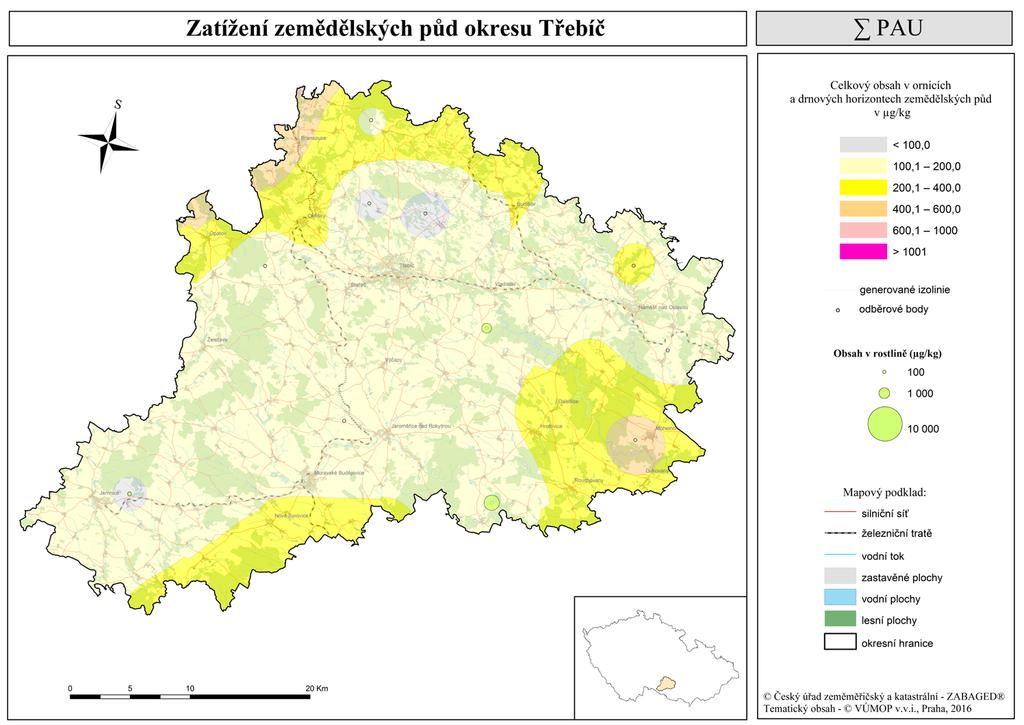Z dalších rizikových látek bylo v třebíčském okrese zjištěno překročení preventivní hodnoty pro sumu DDT (ΣDDT; DDT, DDD, DDE) 75 µg.kg-1, nález činil 100 µg.kg-1 (lokalita Ochranice).