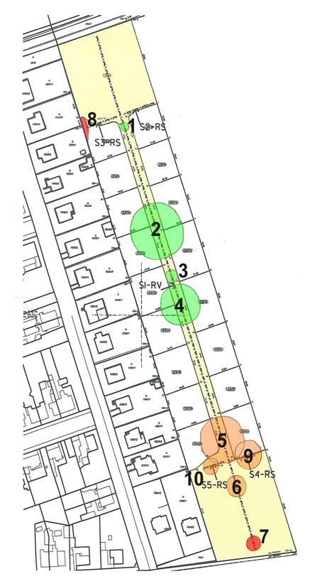 Hlavní řez (350 m dlouhý) byl veden v ose komunikace a tras inženýrských sítí, čtyři kratší řezy vedly napříč parcelou ve směru Z V.