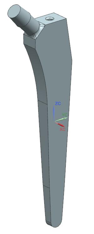 Obrázek 41 Skica základního tvaru dříku Na obrázku 42 je znázorněn ISO pohled na 3D model dříku. Zde je již patrný nosný kužel pro femorální hlavici a standardizovaný krček dříku.