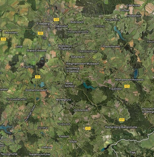 Niederbobritzsch Weißenborn Colmnitz Clausnitz Pokusné plochy se částečně nacházejí na územním plánu oblasti Freiberg Cd 1,1 2,16 Pb