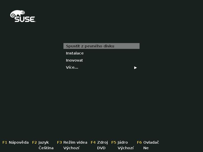 2. Na spouštěcí obrazovce vyberte možnost Instalace a stiskněte klávesu Enter. Tímto způ- sobem spustíte systém a načtete instalační program systému SUSE Linux Enterprise Server. 3.