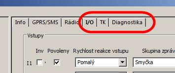 s nastavením připojené zabezpečovací ústředny. Ostatní záložky (I/O,TK,Diagnostika) jsou již shodné s GPRS komunikátory Reggae GTxx.