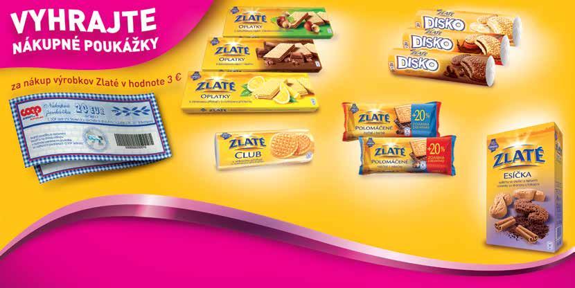 33% Zlaté Oplátky 3 druhy 146 g 4,93 EUR/kg 0 72 35% 0 85 Zlaté Disko sušienky 3 druhy 157 g 5,41