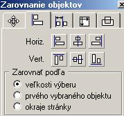 Zarovnanie objektov: Podobne ako pri texte aj tu sú tri základné spôsoby zarovnania vľavo, vpravo a na stred v horizontálnom aj vo vertikálnom smere.