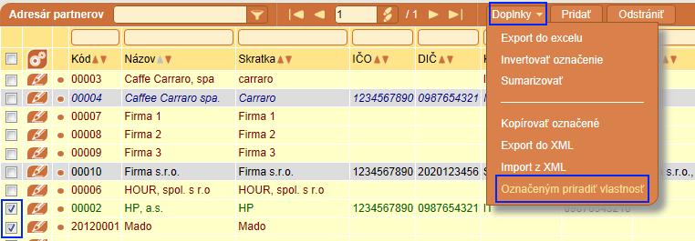 FAKTURÁCIA Vlastnosti záznamov môžete priradiť v Adresári partnerov ku niektorým z partnerov. Pridávanie vlastnosti je možné vykonať dvomi spôsobmi.