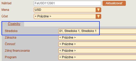 4 Predvolenie účtovania podľa číselného radu V číselnom rade je možné predvoliť číselníky organizačnej štruktúry (Strediská, Zákazky, Činnosti, Zdroje financovania, Programy a pod.