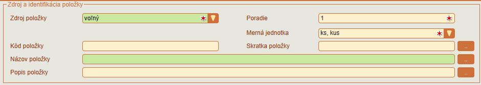 FAKTURÁCIA 5.1 Zdroje položiek Zdroj položky - voľný Pri voľnom zdroji položky je odomknutý takmer celý formulár položky na editáciu (okrem políčok, ktorých hodnota je matematicky vypočítaná).