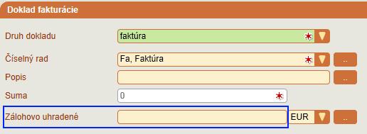 Fakturácia 6.3 Faktúra s odpočtom preddavku Faktúra s odpočtom preddavku je štandardný druh dokladu faktúra. Navyše obsahuje v políčku Zálohovo uhradené zadanie zálohovo uhradenej sumy.