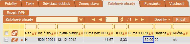 Výber dokladov na odpočet vykonáte tlačidlom Pridať na záložke Zálohové úhrady alebo voľbou cez voľbu Doplnky / Pridať zálohové faktúry na záložke Zálohové úhrady.