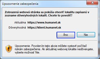 FAKTURÁCIA Po kliknutí na odkaz Štart bude otvorená nová záložka internetového prehliadača. Pretože je samotný systém Humanet umiestnený v inej lokalite ako portál www.humanet.