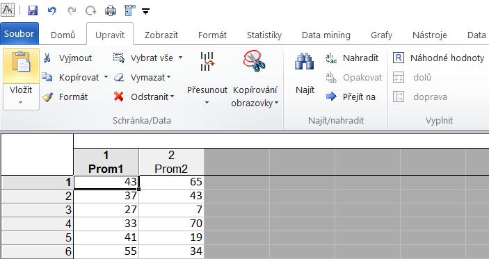 Data lze jednoduše vložit z Excelu Otevřeme program Statistica. Zvolíme Tabulka dat.