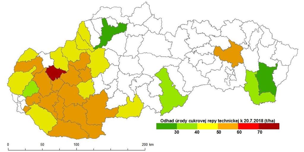 Tab. 3 y úrody cukrovej repy v t/ha v poľnohospodárskej sezóne 2018 (k 20. 7.