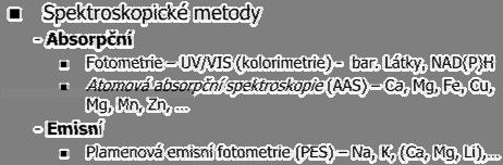 Spektroskopické metody - Absorpční Fotometrie UV/VIS (kolorimetrie) - bar.