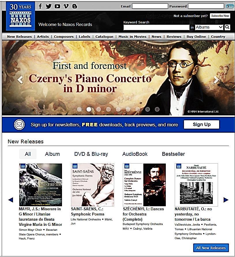 Naxos https://www.naxos.com/ Databáze Naxos 30letá Databáze Naxos (spolu se stejnojmenným vydavatelstvím klasické hudby) byla založena v roce 1987. Od této doby se rychle vyvíjí.