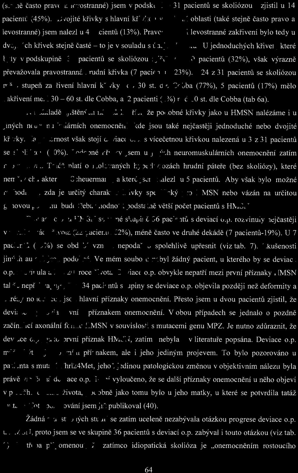 (s tej ně často pravo a levostranné) jsem v podskupině 31 pacientů se skoliózou zjistil u 14 pacientů (45%).