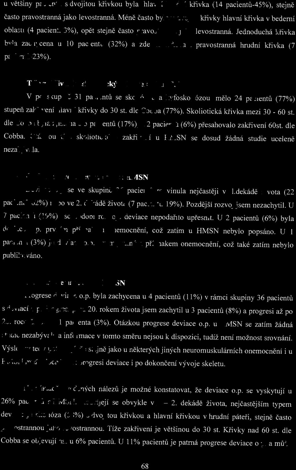 u většiny p ac ie ntů s dvojitou křivkou byla hlavní hrudní křivka (14 pacientů-45%), stejně často pravostranná jako levostranná.
