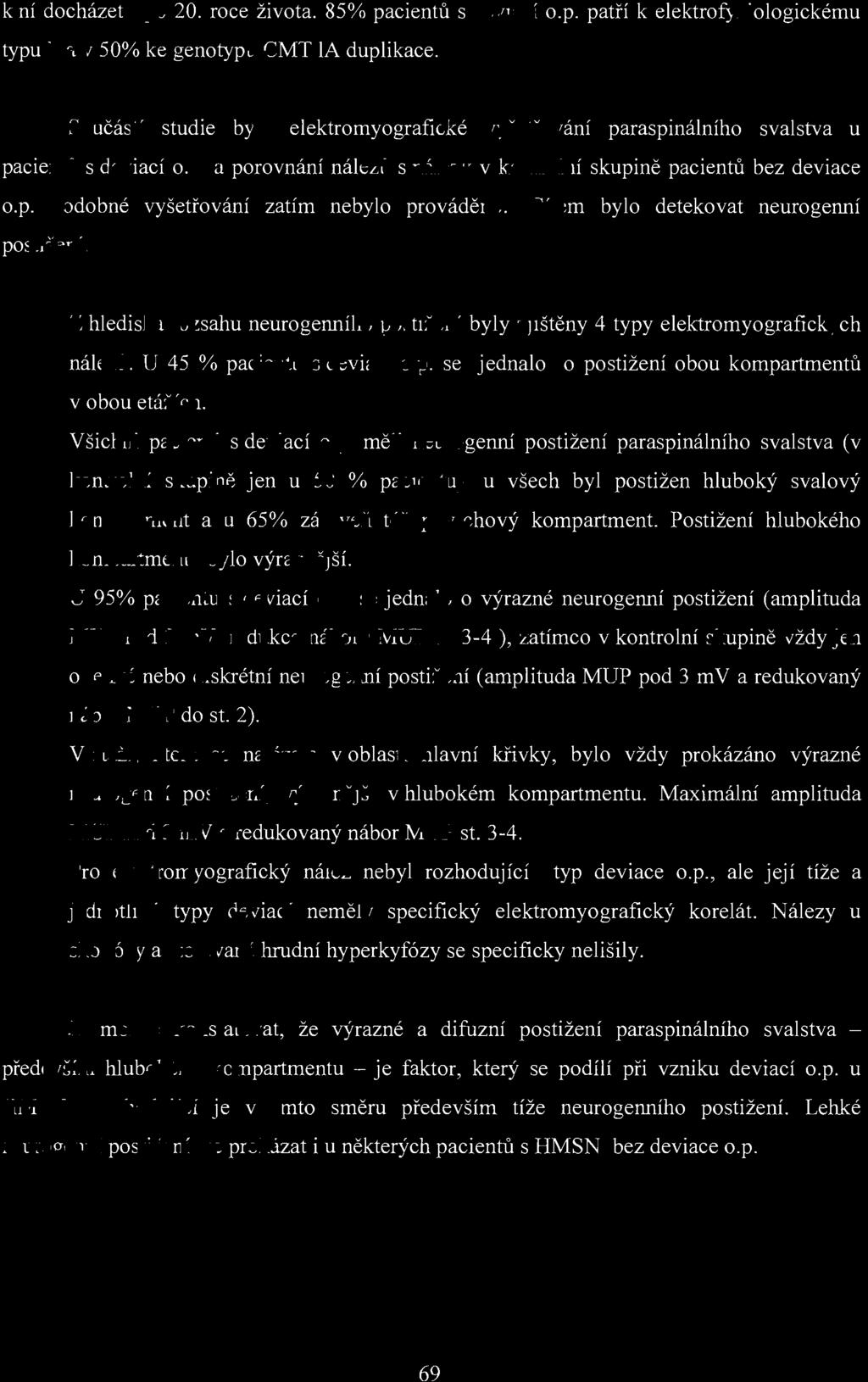 Cílem bylo detekovat neurogermí postiženi. Z hlediska rozsahu neurogermího postižení byly zjištěny 4 typy elektromyografických nál ezů. U 45 % pac ientů s deviací O.p. se jednalo o postižení obou kompartmentů v obou etážích.