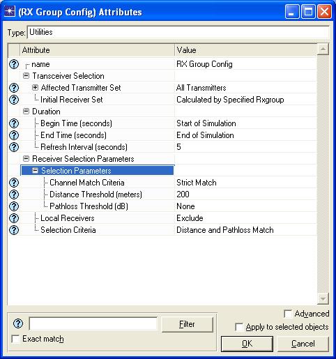 Obr. 6.3: Nastavení objektu RX Group Config a položka Select Similar Nodes. Dále v menu Topology - Random Mobility - Set Mobility Profile... byla zvolena vytvořená mobilita, tedy Random Waypoint.
