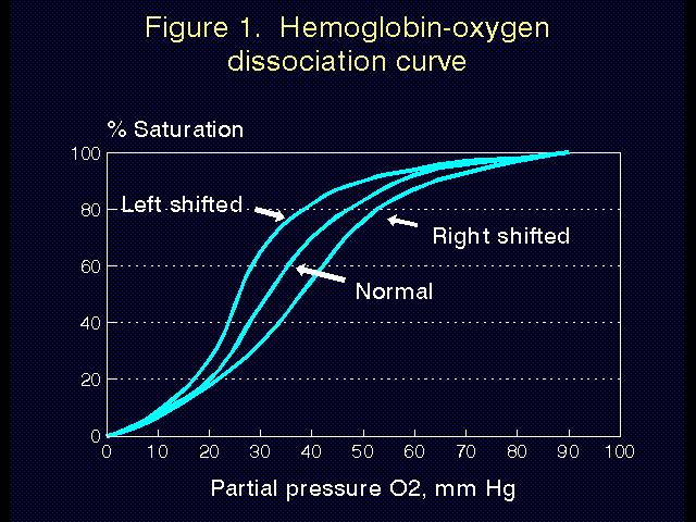 Saturační / disociační křivka hemoglobinu posun vlevo posun vpravo Posun vpravo znamená, že se kyslík snáze